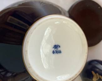 Koransha Cobalt Blue Porcelain Vases with Gold Orchid Motif