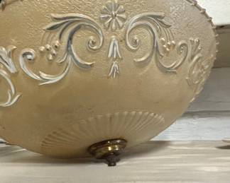 Vintage Frosted Glass Bowl Hanging Light Fixture with Embossed Floral Pattern