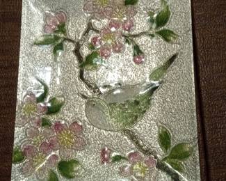 Japanese Cloisonné Enamel Plate with Bird and Blossoms