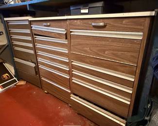 Vintage Wood and Metal Rolling Tool Chest/Cabinet-dental