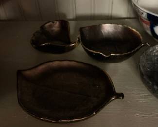 Set of 3 Bronze-Finish Leaf-Shaped Trinket Dishes