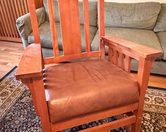 Restoration Hardware Oak Rocking Chair with Leather Seat - restoration hardware Arts and Crafts Style