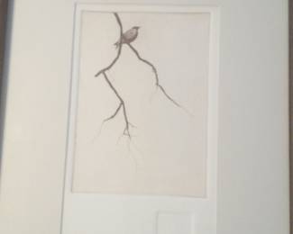 Bird on a Branch Etching by LOUISE BREVOORT