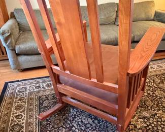 Restoration Hardware Oak Rocking Chair with Leather Seat - Arts and Crafts Style