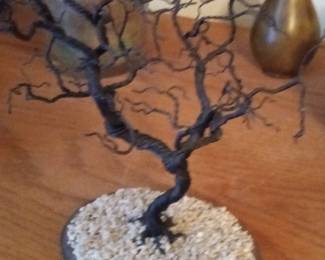 Wire Tree Sculpture on Stone Base