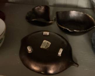 Set of 3 Bronze-Finish Leaf-Shaped Trinket Dishes