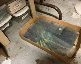 Assorted Stained Glass Pieces and Model Train Parts