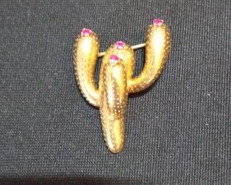 Tiffany 18k Gold with Rubies Cactus Brooch