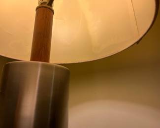 Mid-Century Modern Table Lamp with Brushed Metal and Wood Accents