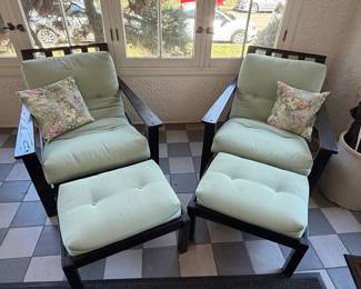 Mid-Century Modern Style Lounge Chairs with Ottomans