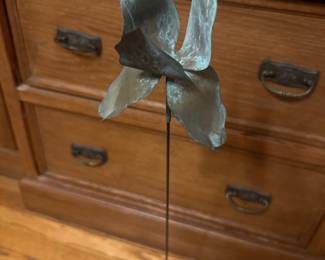 Kinetic Metal flower Sculpture with Stone Base