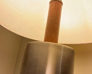 Mid-Century Modern Table Lamp with Brushed Metal and Wood Accents