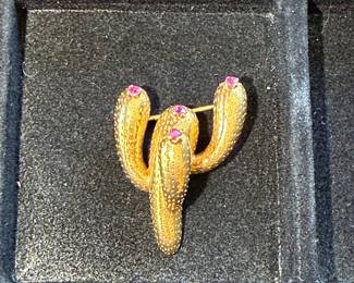 Tiffany & Co. 18k Gold Ruby Cactus Brooch