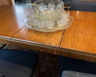Mid-Century Modern Dining Set with Crystal Punch Bowl Set
