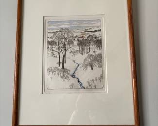 Winter Landscape Etching by Hunt-Williams