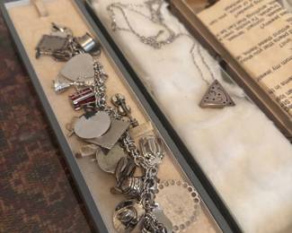Vintage Sterling Silver Charm Bracelet and Necklace Set