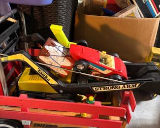 Vintage Tonka Strong Arm Wagon with Race Car and G.I. Joe Tomahawk Toy Set
