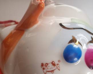 Maneki-neko Piggy Bank with Red Cushion