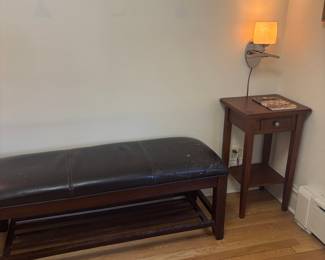 Dark Brown Faux Leather Upholstered Bench with Wooden Frame and Lower Shelf