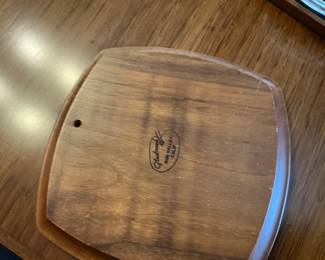 Gladmark of Sun Valley California Walnut Trivet with Ceramic Fish Insert and Glass Ramekins