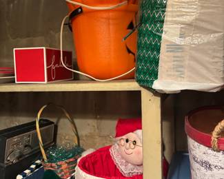 Vintage Halloween Pumpkin Buckets and Mrs. Claus Basket