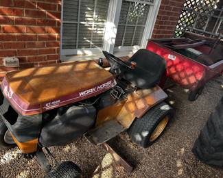 1980 Work Horse GT-1048 with trailer and several implements (plow and lawn mowing deck)-works well