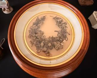 ANTIQUE 19TH C. VICTORIAN HAIR ART WORK WREATH