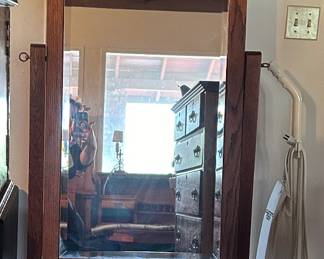 Mission style standing floor mirror with great reflection.  C. 1920.
