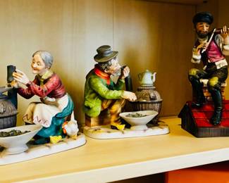 Lefton Porcelain Figurines "Grandmother" + "Coal Farmer" or "Old Man" + Fiddler on the Roof