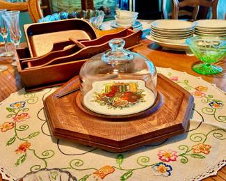 Vintage Cheese and Crackers Server with Dome and Knife