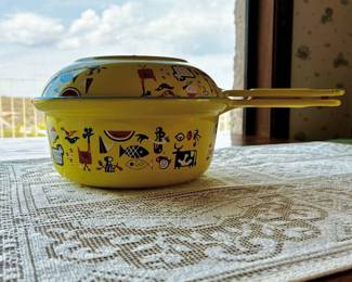 Vintage Descoware Robert Markley yellow enamel 2 pc pot