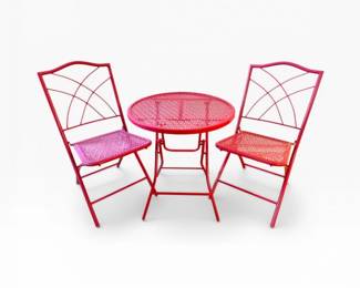 10 VintagePinkFoldingPatioSetTable2ChairsMetalBistro