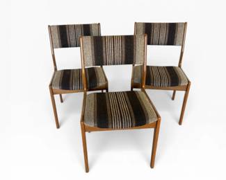 74 Setof3MCMDiningChairswWoodFrameStripedUpholstery