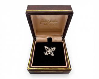 84 14KWhiteGoldDiamondButterflyPinFiligree167g