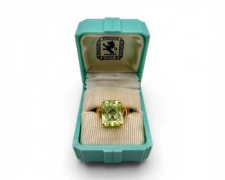 39 14KGoldRingLightGreenStonewVintageBirksBox428g