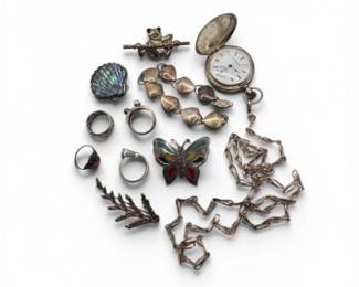 83 VintageElginCoinSilverPocketWatchSterlingJewelryMix