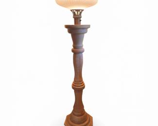 32 CustomTurnedWoodFloorLampwRibbedGlassShade