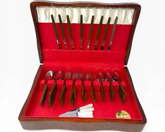 60 VintageMCMFlatwareSetfor8wWoodHandlesServingPieces