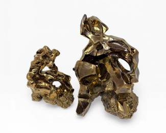 4 BrutalistStylePotterySculptureswMetallicBronzeFinish