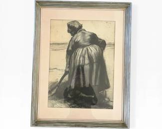 76 VintageVanGoghPeasantWomanDiggingReproductionPrintFramed