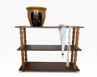 73 Vintage3TierWoodShelfwTurnedLegsPlanterHangers