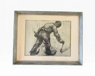 77 VintageVanGoghReapingFarmerReproductionPrintFramed