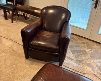 Crate and barrel leather chair and ottoman $250