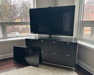 Room and Board cabinet. Samsung tvs- 2 of 8 available!