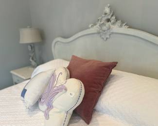 Restoration Hardware bedroom - Queen bed, 2 bedside tables, 3 lamps, 2 shelves, 1 desk, 1 desk chair, 1 dresser