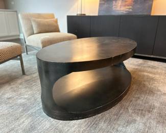 Metal barrel table, Room and Board chairs, Ikea cabinets, Crate and Barrel rug, table from Merchandise Mart