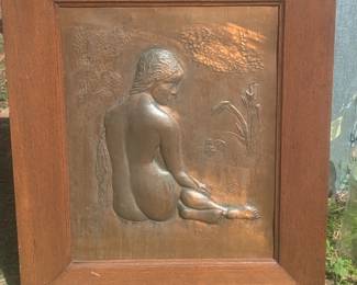 Arts and crafts signed copper relief 