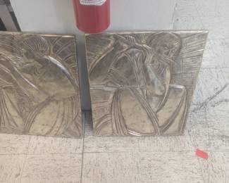 Hand carved reliefs with plaster silver overlay 