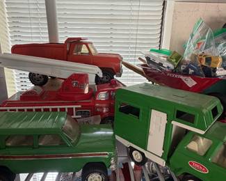 Vintage Tonka camper truck, station wagon, fire truck