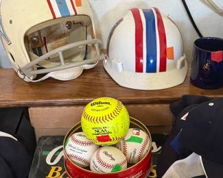 Baseballs, baseball caps